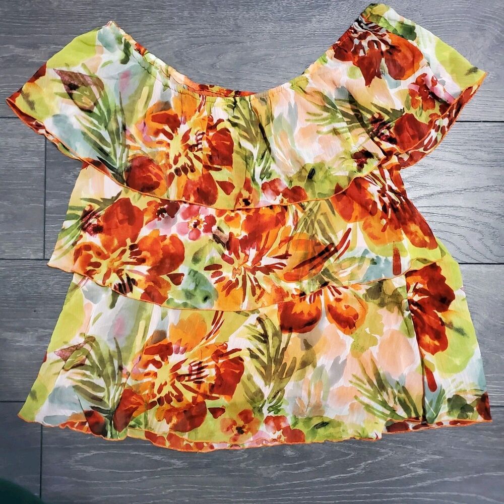 Spence Floral Tiered Off Shoulder Top Tropical Boho Beach Size XL